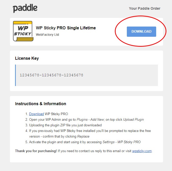 WP Sticky download button