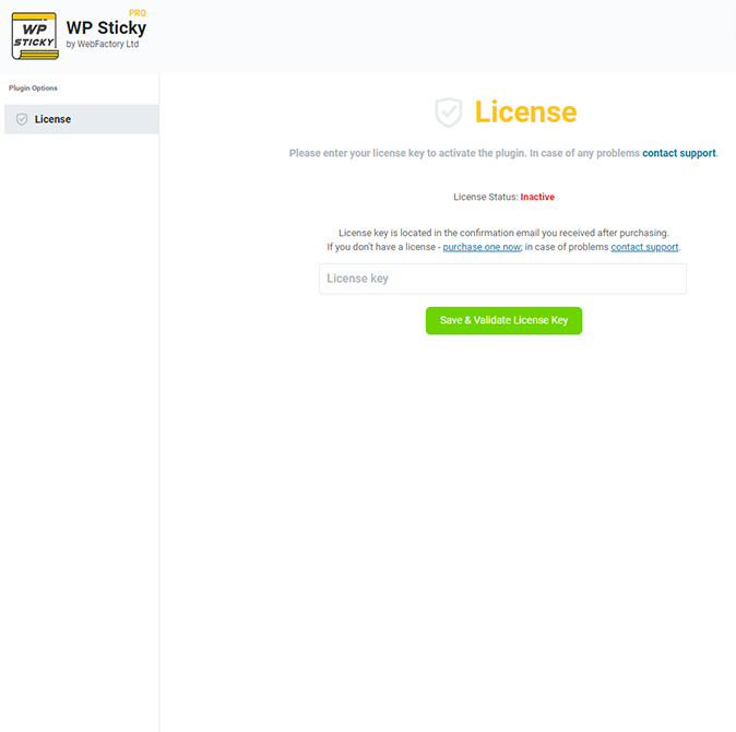 WP Sticky License key