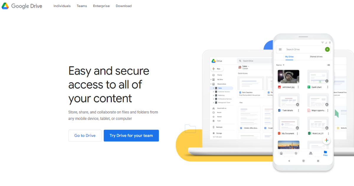 Google Drive landing page