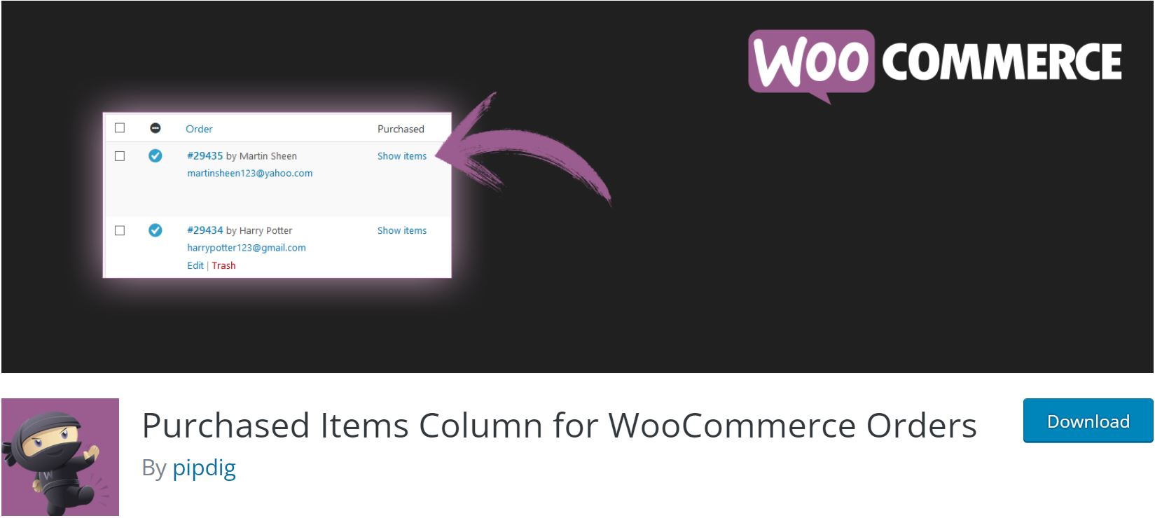 Purchased Items Column for WooCommerce Orders plugin