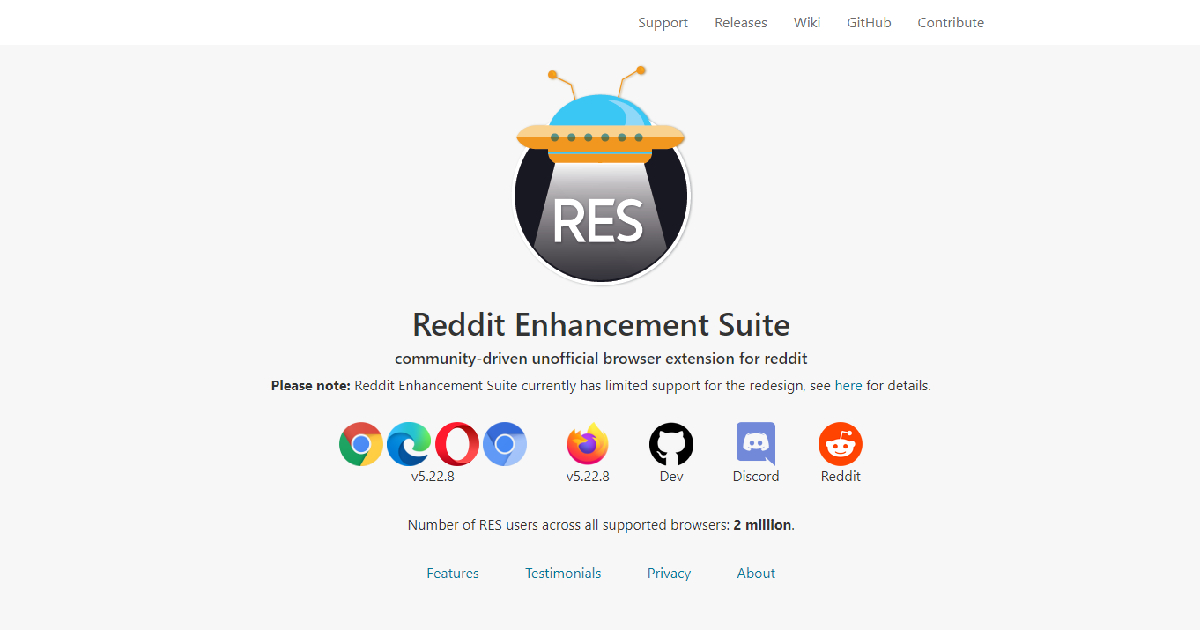 Reddit Enhancement Suite landing page