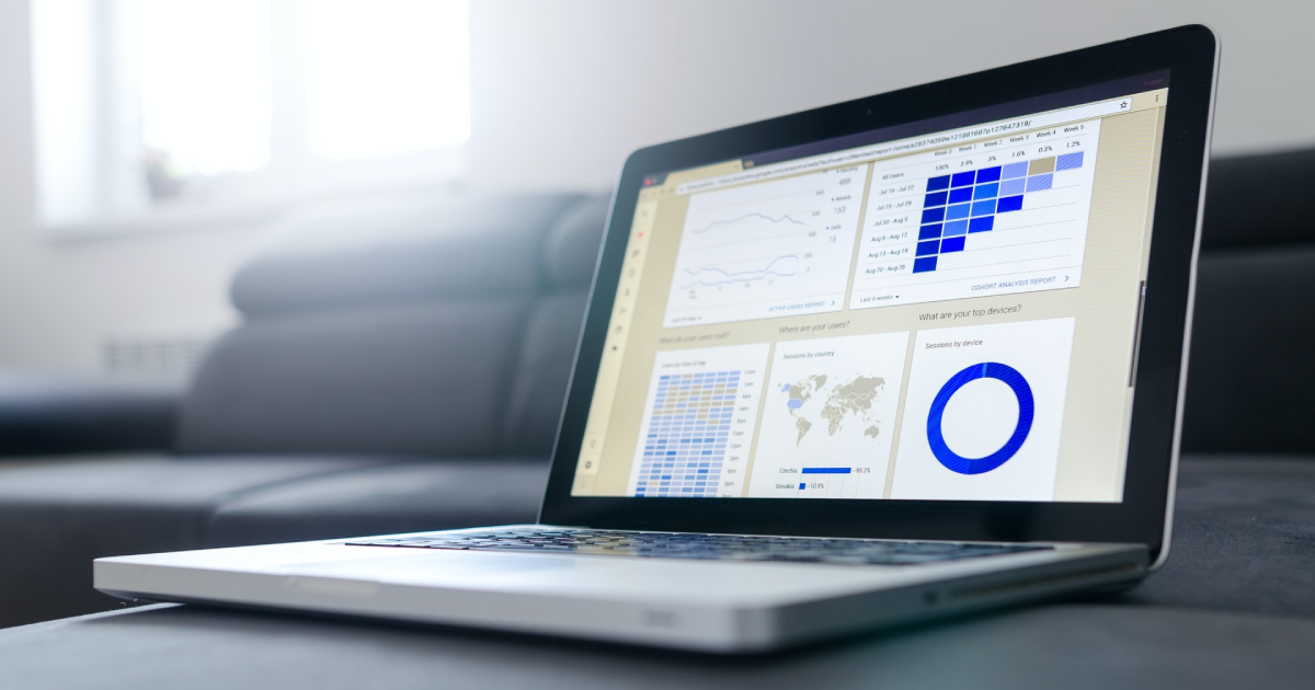 Laptop displaying charts