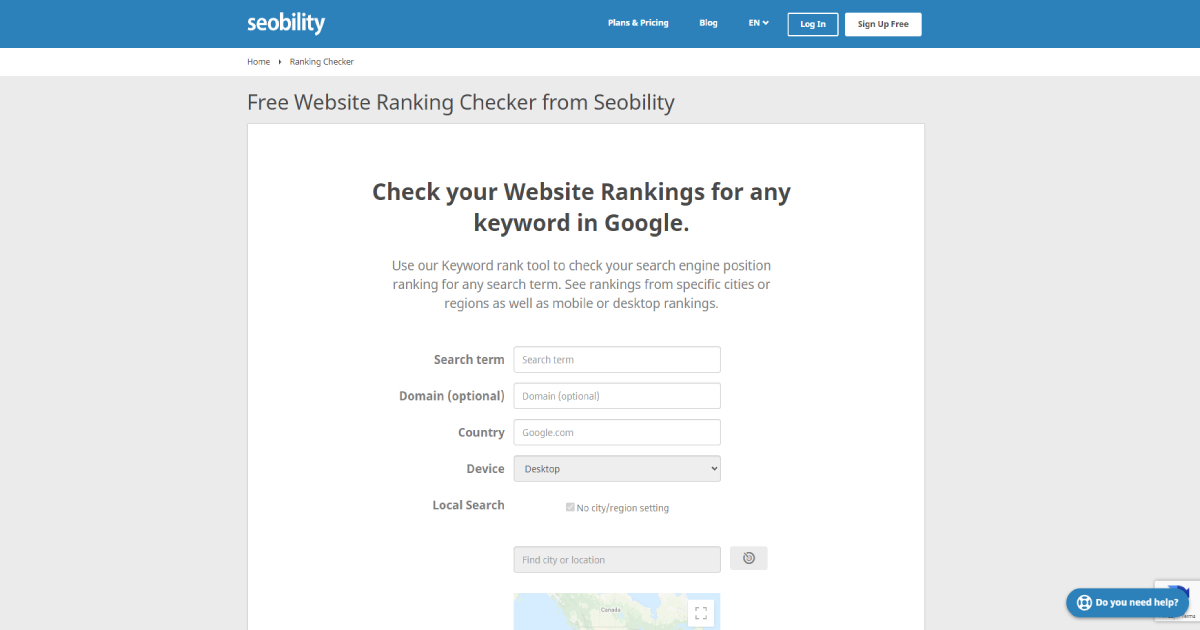 Seobility landing page