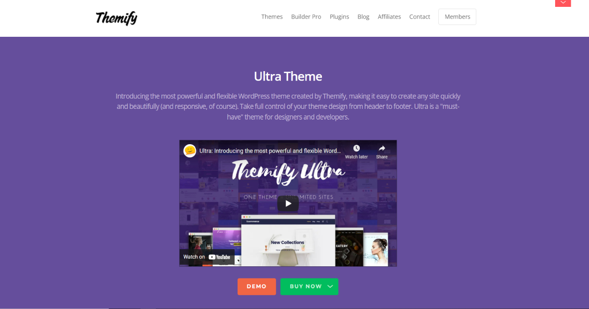 Themify Ultra Theme landing page