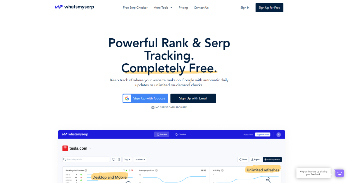Whatsmyserp landing page