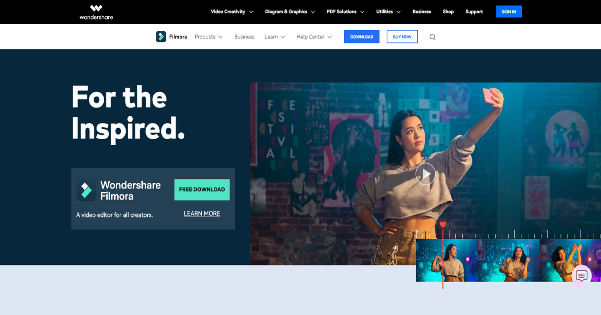 Wondershare Filmora landing page