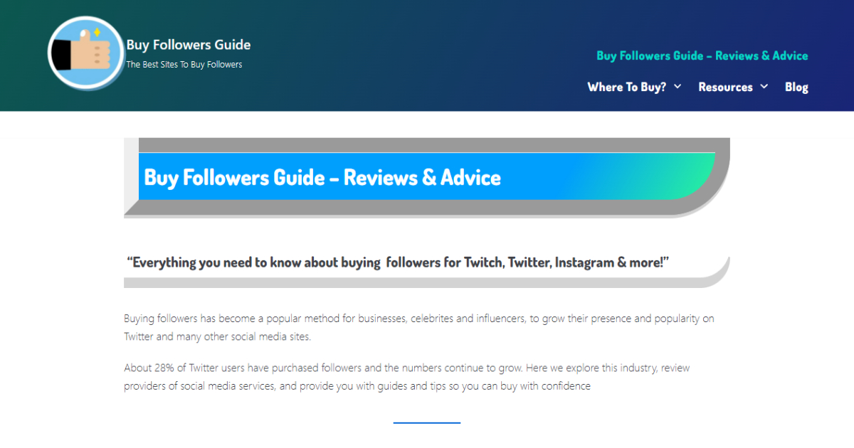 Buy Followers Guide landing page