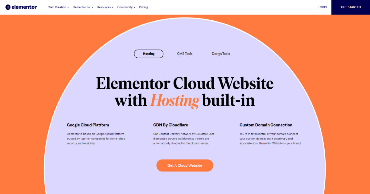 Elementor hosting landing page