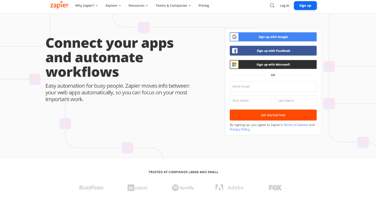 Zapier landing page