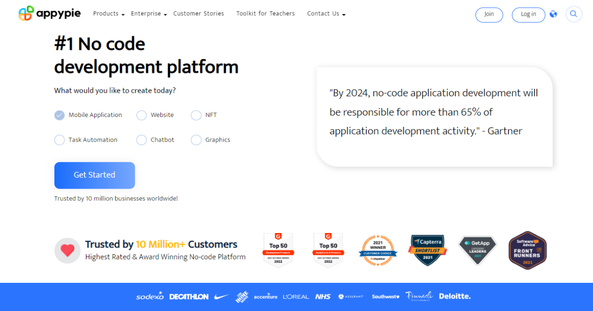 Appy Pie landing page