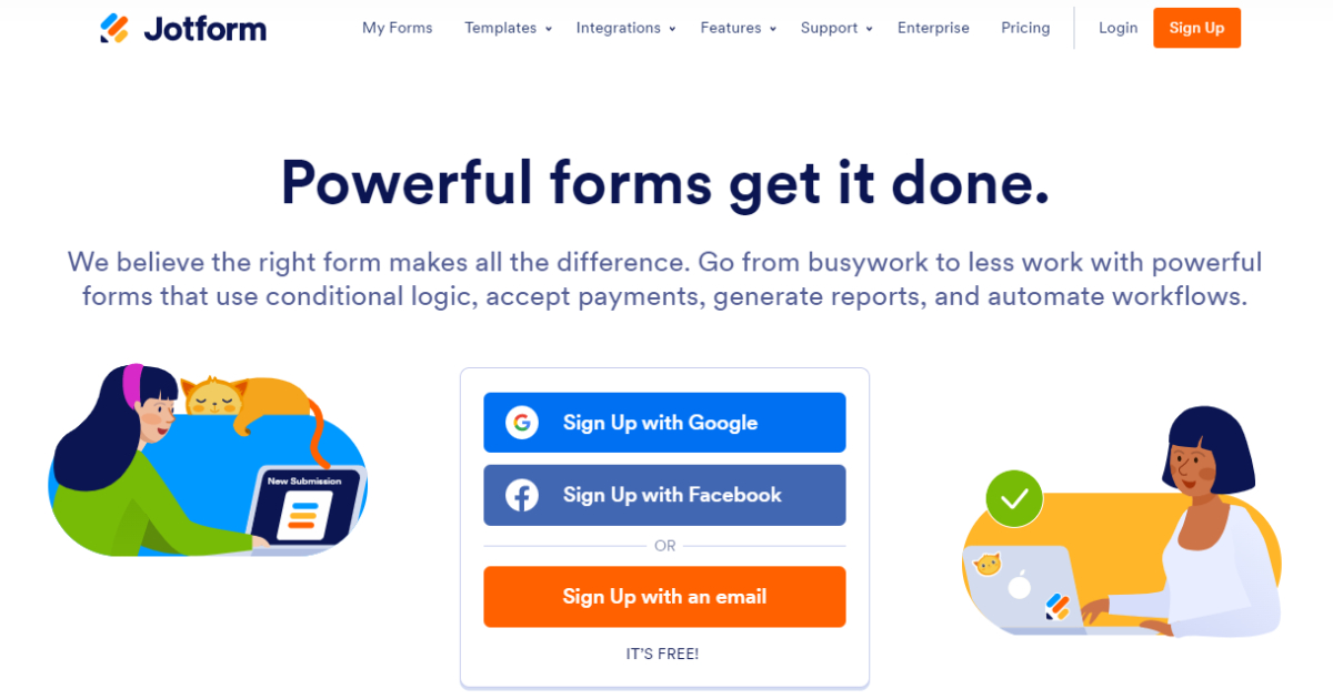 Jotform landing page