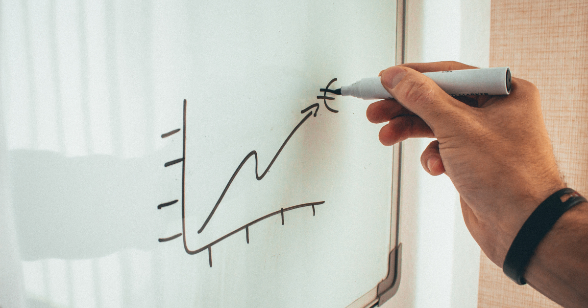 Revenue chart on whiteboard