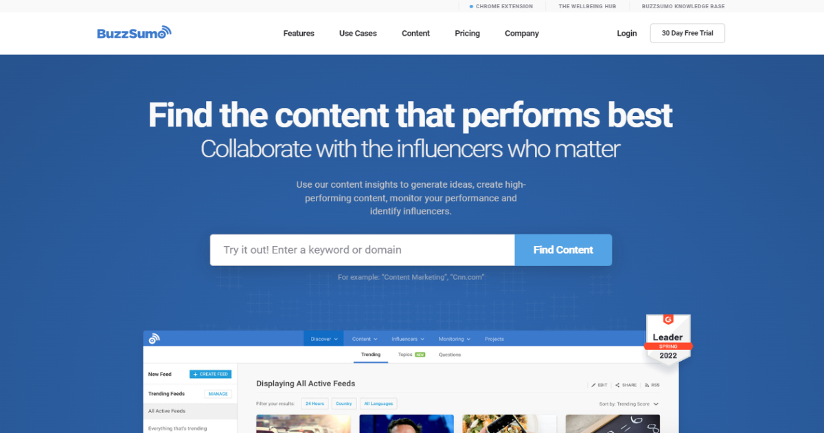 BuzzSumo landing page