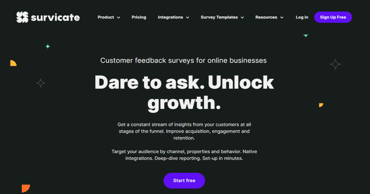 Survicate landing page