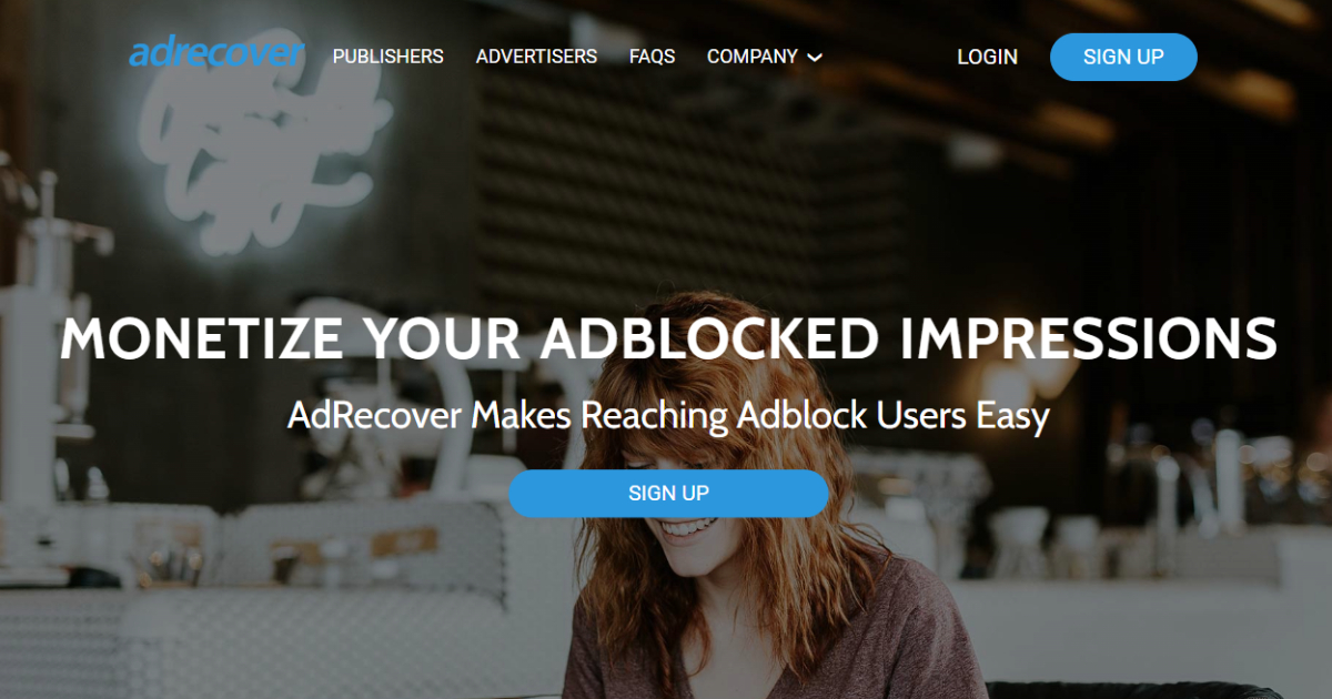 AdRecover landing page