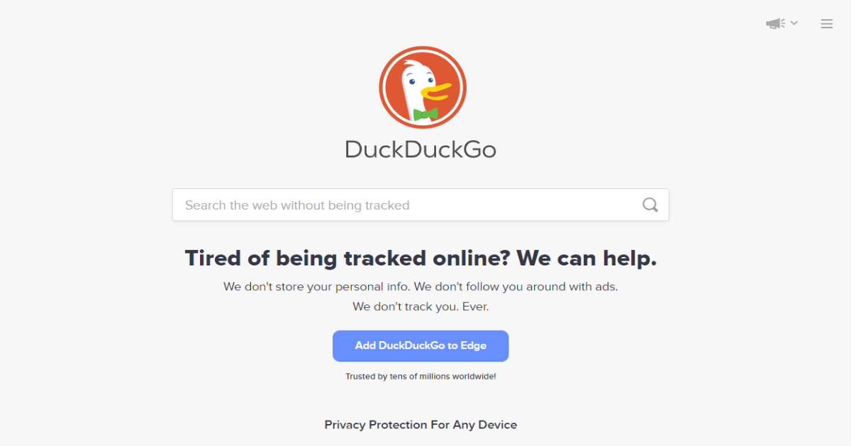 DuckDuckGo landing page