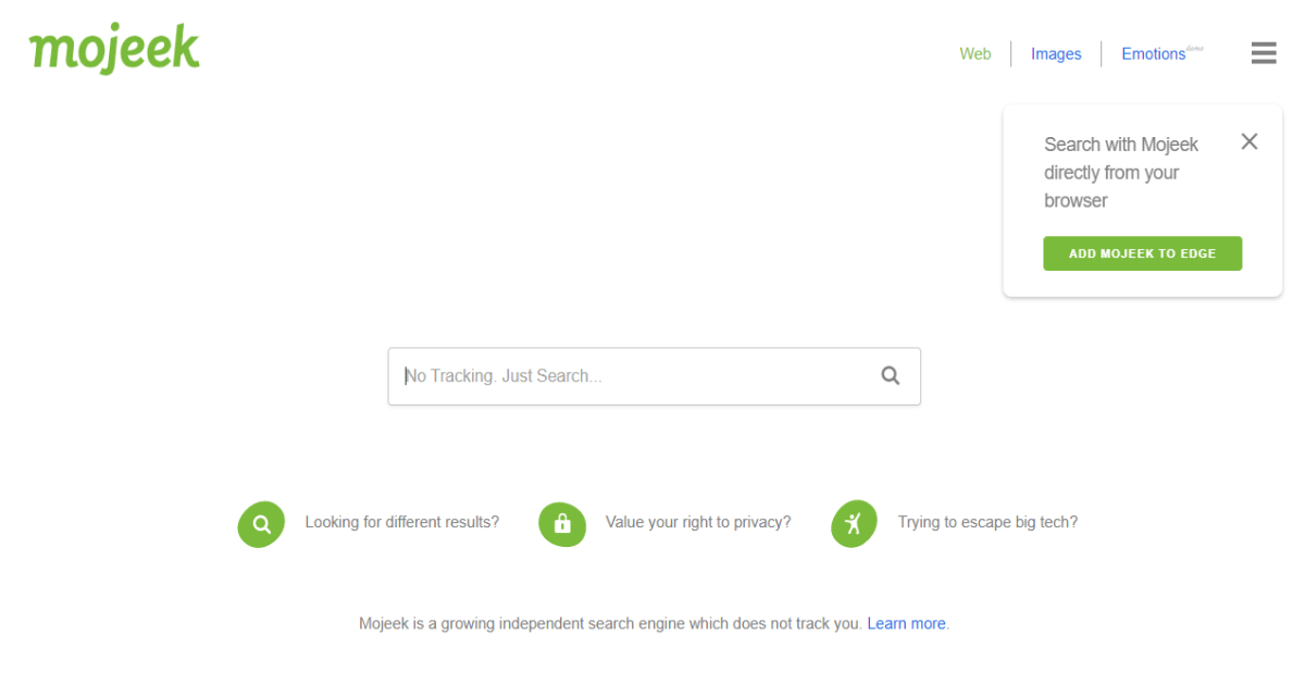 Mojeek landing page