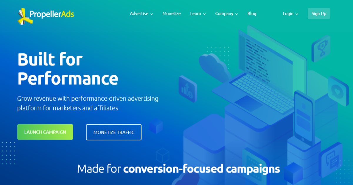 PropellerAds landing page