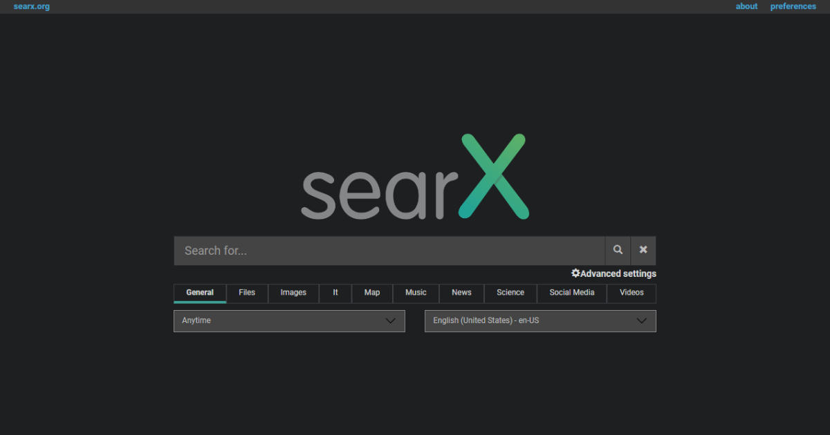 SearX landing page