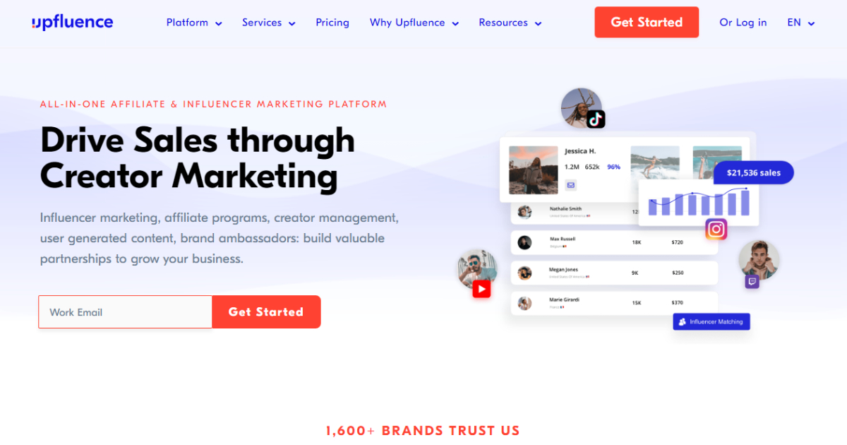 Upfluence landing page