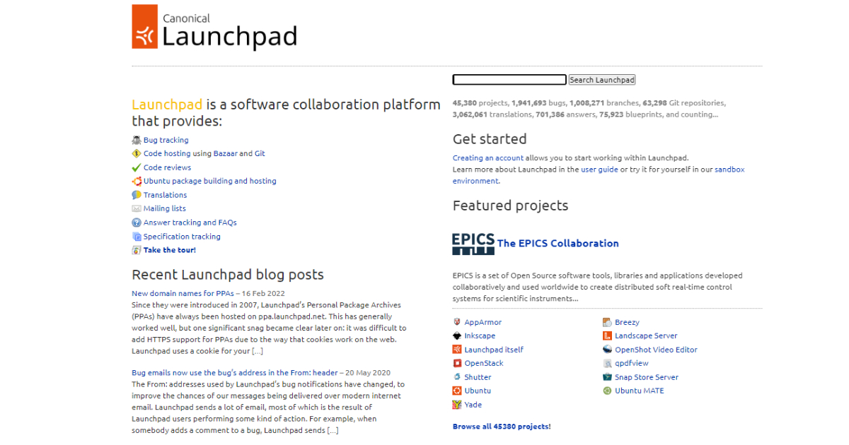 Launchpad landing page