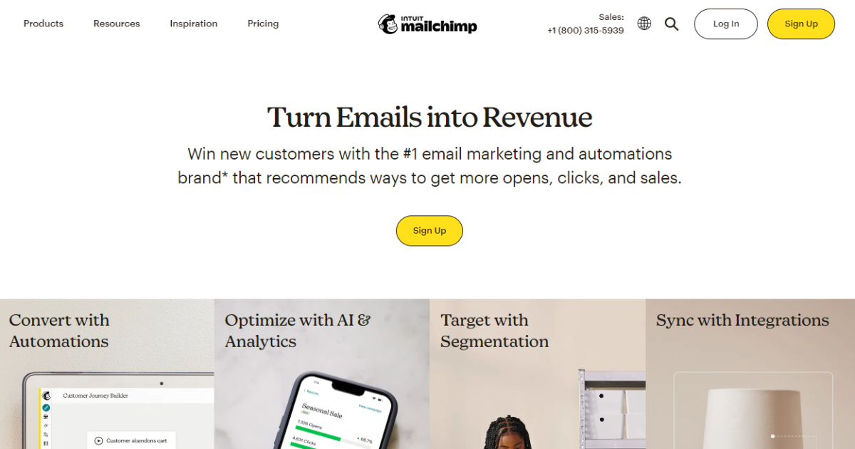 Mailchimp landing page layout