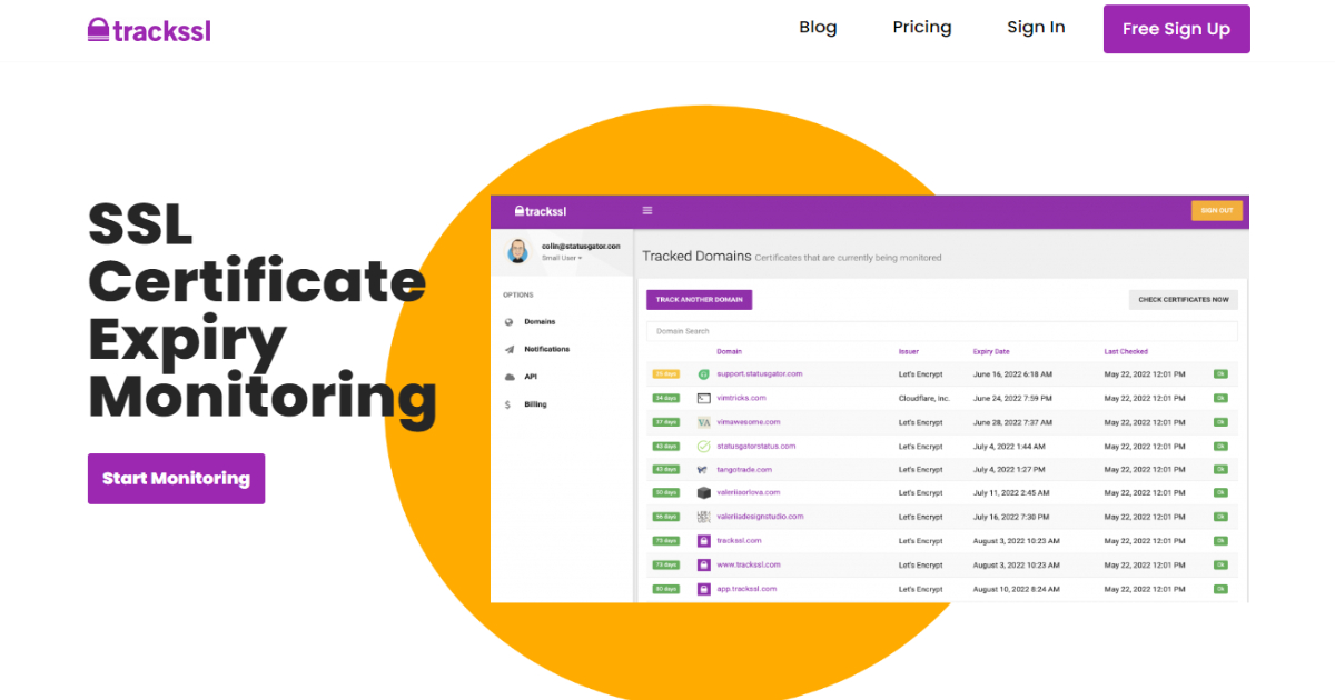 TrackSSL landing page