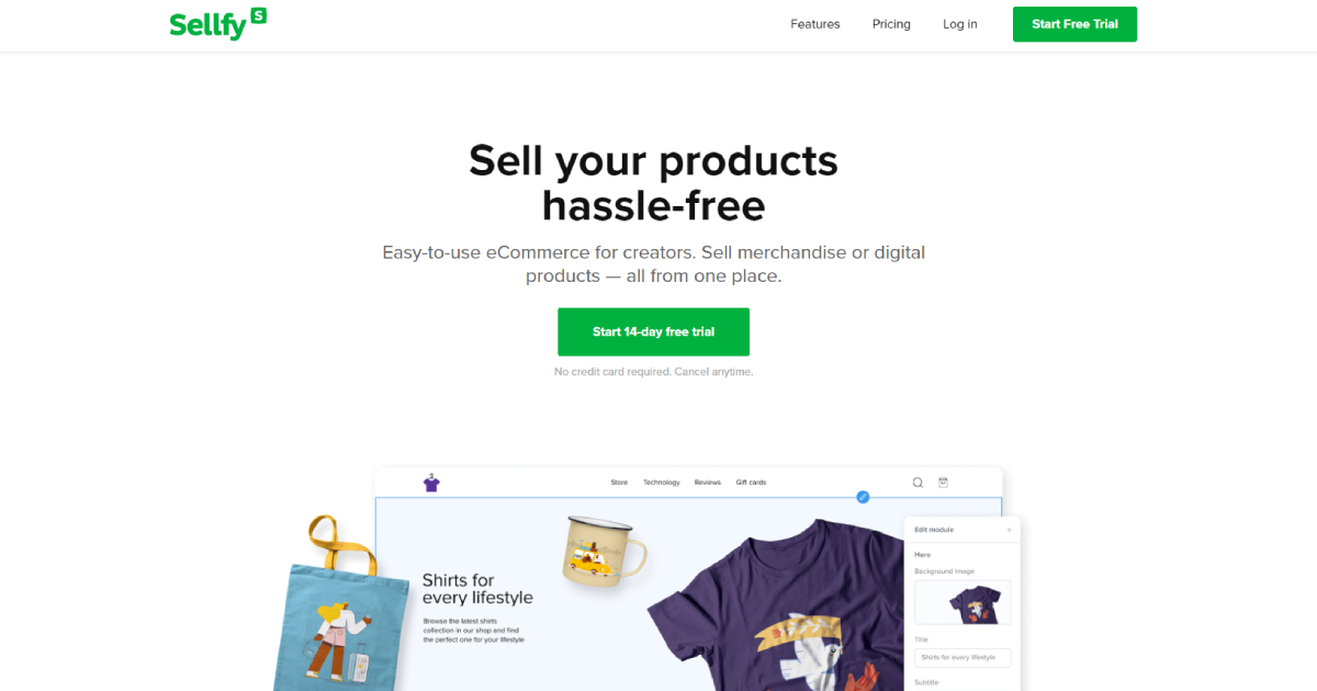 Sellfy landing page